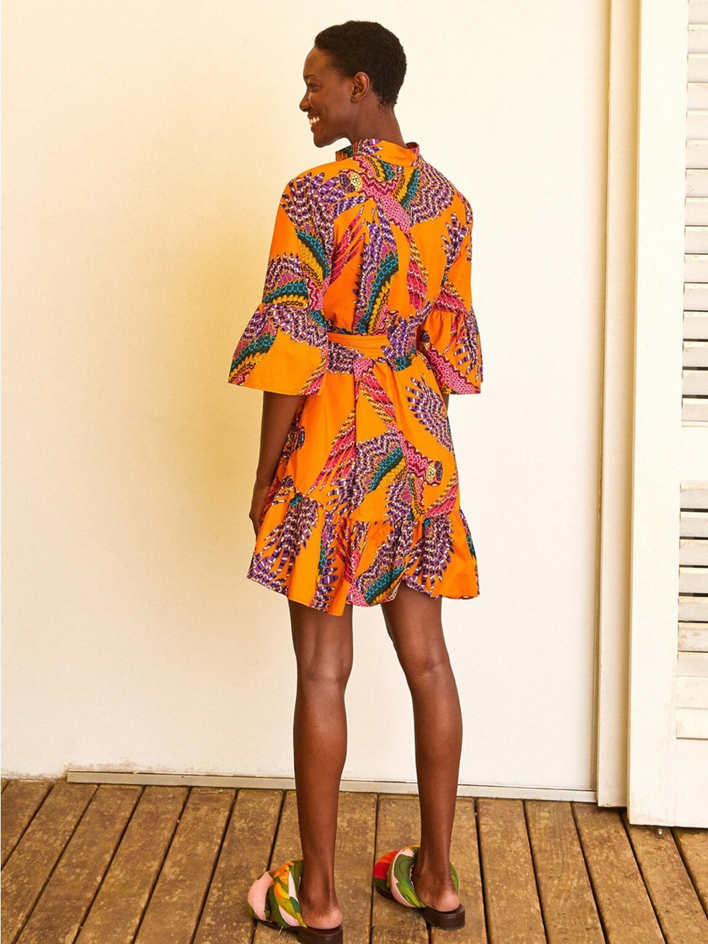 FARM Rio Orange Multicolor Printed Bell-Sleeve Mini Dress - Picture 3 of 8